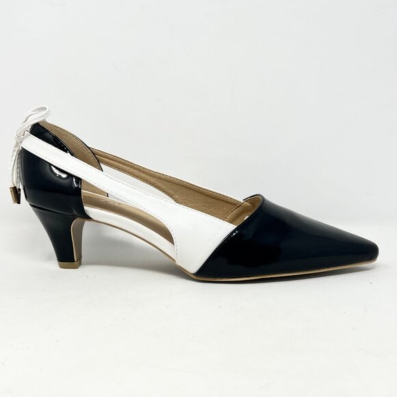 Womens Two Tone Black White Pump Bow Retro Evening Classy Office Formal Size 10M - Picture 6 of 11
